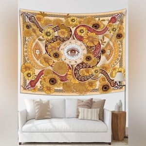 BOGO Evil eye tapestry w/ snakes entwined w/ sunflowers zodiac moon wall art